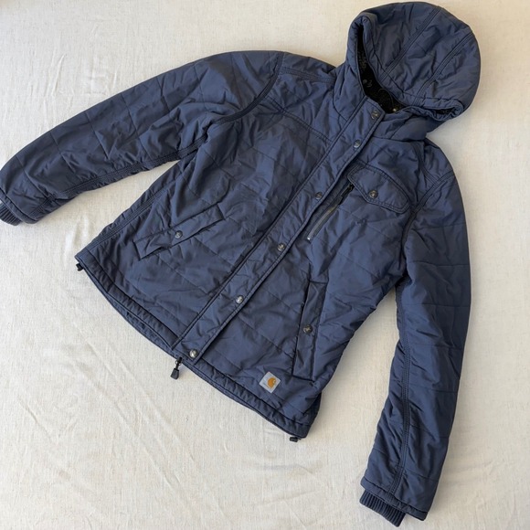 Carhartt Women's Utility Quilted Hooded Jacket Blue Steel medium - Picture 2 of 10